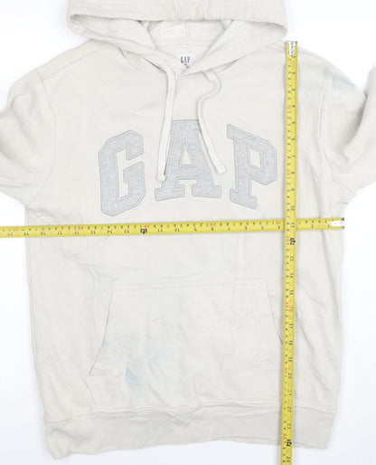 GAP Mens Beige Pullover Hoodie XS Logo Fleece Cotton Blend