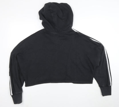 Adidas Womens Black Cropped Hoodie Size 12 Pullover Cotton Casual