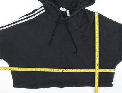 Adidas Womens Black Cropped Hoodie Size 12 Pullover Cotton Casual