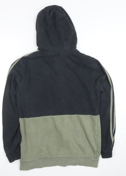 Adidas Boys Black Green Full Zip Hoodie Size 13-14 Years Cotton Blend
