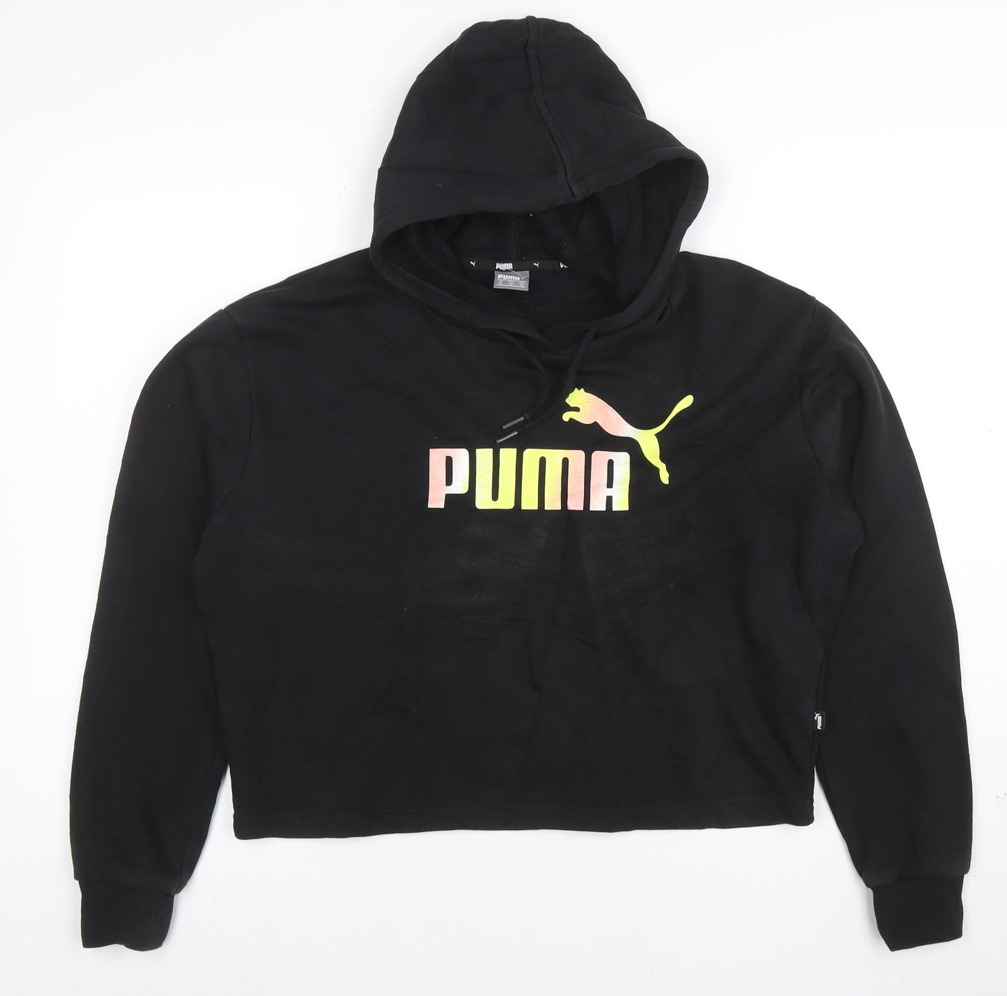 Puma Womens Black XS Pullover Hoodie with Logo Print