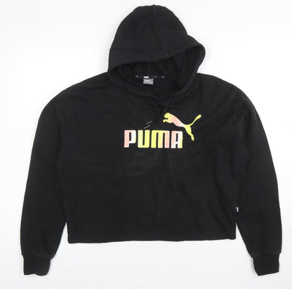 Puma Womens Black XS Pullover Hoodie with Logo Print