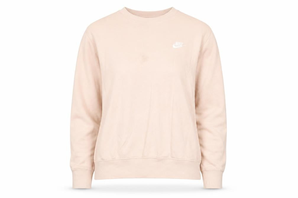 Nike Women Beige Pullover Sweatshirt M Cotton Blend Logo Crew Neck