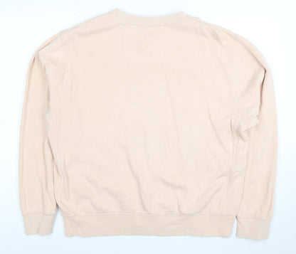 Nike Women Beige Pullover Sweatshirt M Cotton Blend Logo Crew Neck