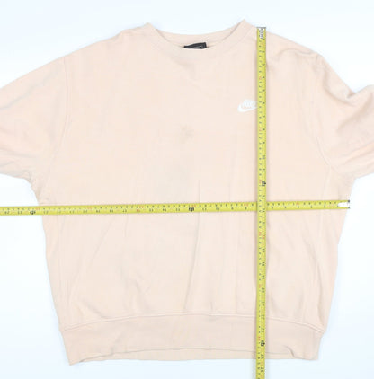 Nike Women Beige Pullover Sweatshirt M Cotton Blend Logo Crew Neck