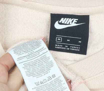 Nike Women Beige Pullover Sweatshirt M Cotton Blend Logo Crew Neck