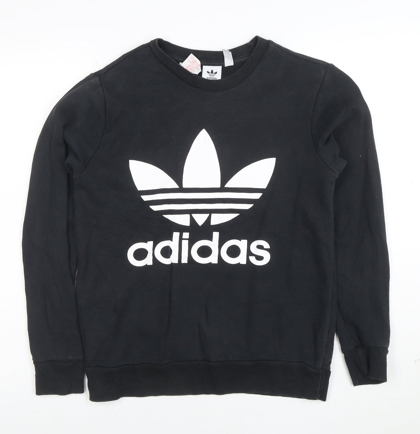 Adidas Boys Black Crew Neck Sweatshirt 12-13 Years Cotton Blend Pullover