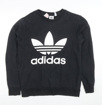 Adidas Boys Black Crew Neck Sweatshirt 12-13 Years Cotton Blend Pullover