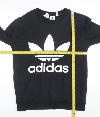 Adidas Boys Black Crew Neck Sweatshirt 12-13 Years Cotton Blend Pullover