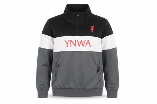 Front view of Liverpool FC boys’ grey colourblock 1/4 zip sweatshirt 9-10 years