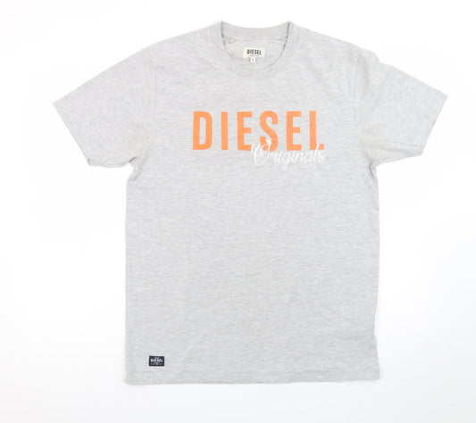 Diesel Men's Grey Logo Short Sleeve Cotton T-Shirt Size L