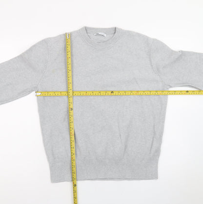 ZARA Men's Grey Wool Blend Crew Neck Jumper Size L