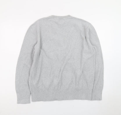ZARA Men's Grey Wool Blend Crew Neck Jumper Size L