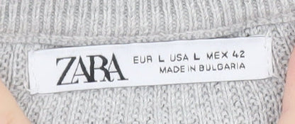 ZARA Men's Grey Wool Blend Crew Neck Jumper Size L