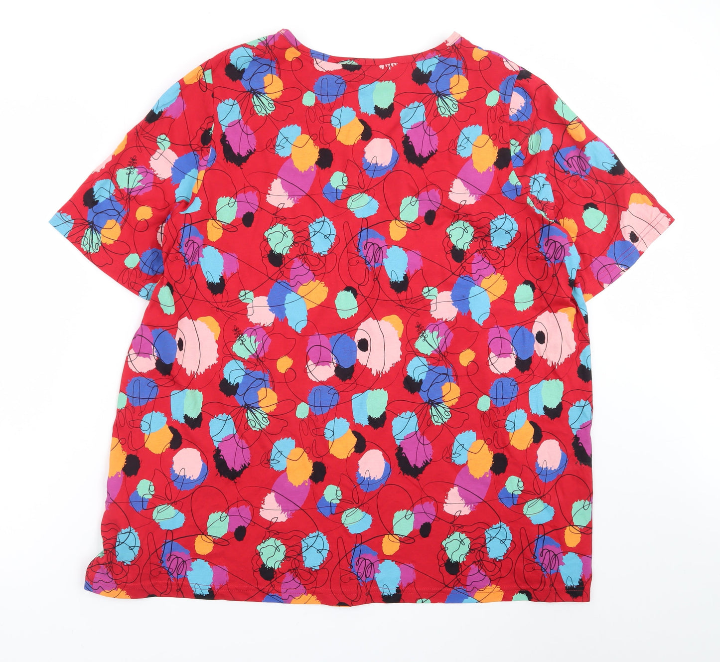 Ulla Popken Women’s Red Floral V-Neck Short Sleeve Blouse Size 18