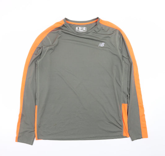 New Balance Men's Grey Orange Long Sleeve Sports T-Shirt Size L