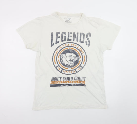 Cedar Wood State Men's White Graphic Print Motorcycle T-Shirt Size S