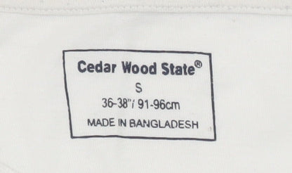 Cedar Wood State Men's White Graphic Print Motorcycle T-Shirt Size S