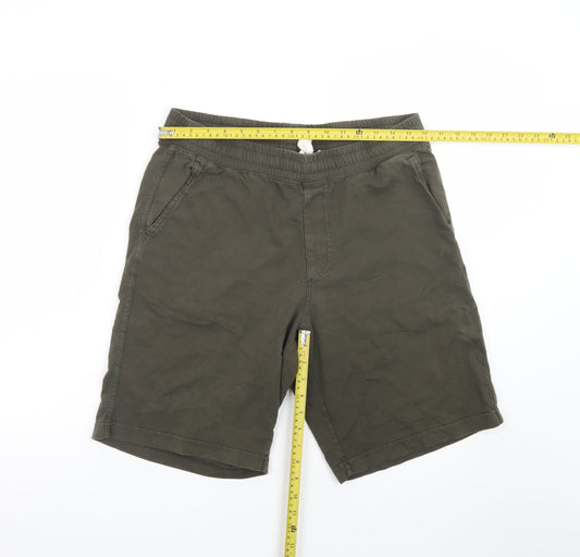 Uniqlo Men's Green L Cargo Shorts 100% Cotton Elastic Waist