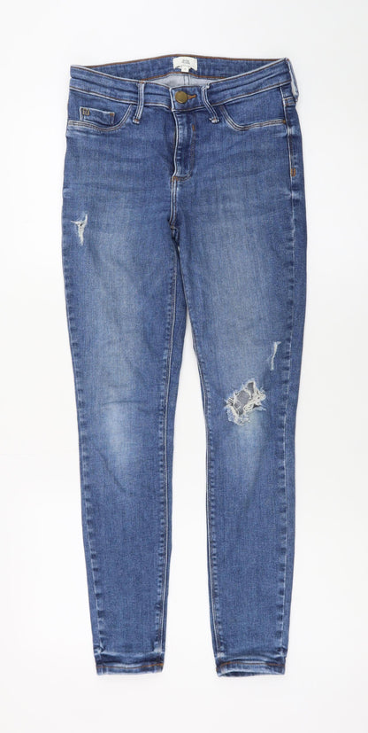 River Island Women Blue Size 10 Skinny Distressed Denim Jeans