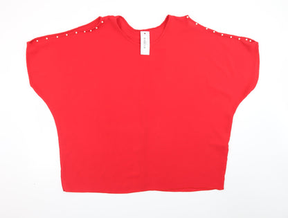 LA LUNA Womens Red Beaded Dolman Sleeve Blouse One Size