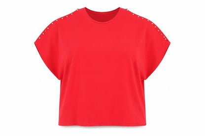 LA LUNA Womens Red Beaded Dolman Sleeve Blouse One Size