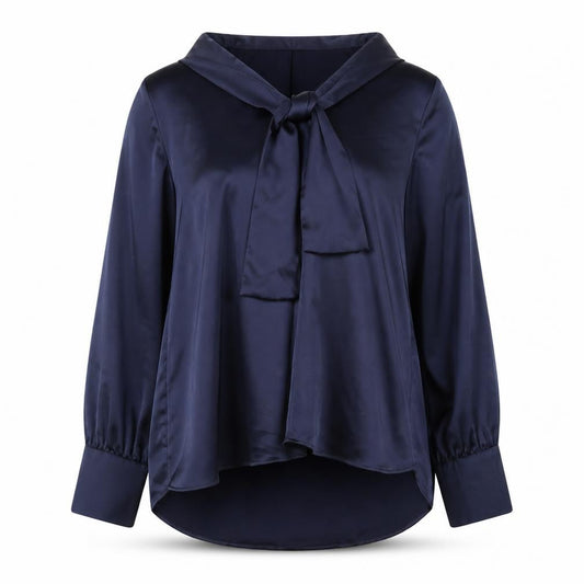 F&F Women’s Navy Blue Long Sleeve Bow Neck Blouse UK 14 Polyester