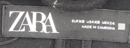 Zara Women Black Wool Belted Hooded Long Coat XS