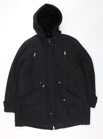 Papaya Women's Black Hooded Parka Coat Size 16 Lined Winter Jacket