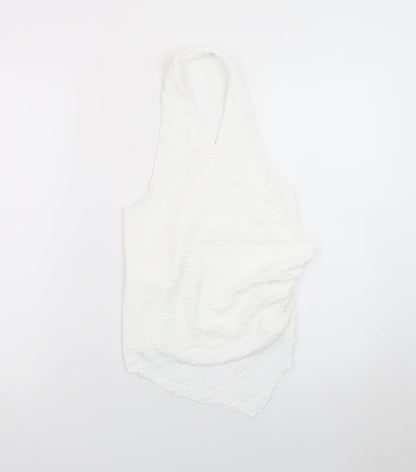 Pull&Bear Women's White Halter Neck Cotton Camisole Top Size 8