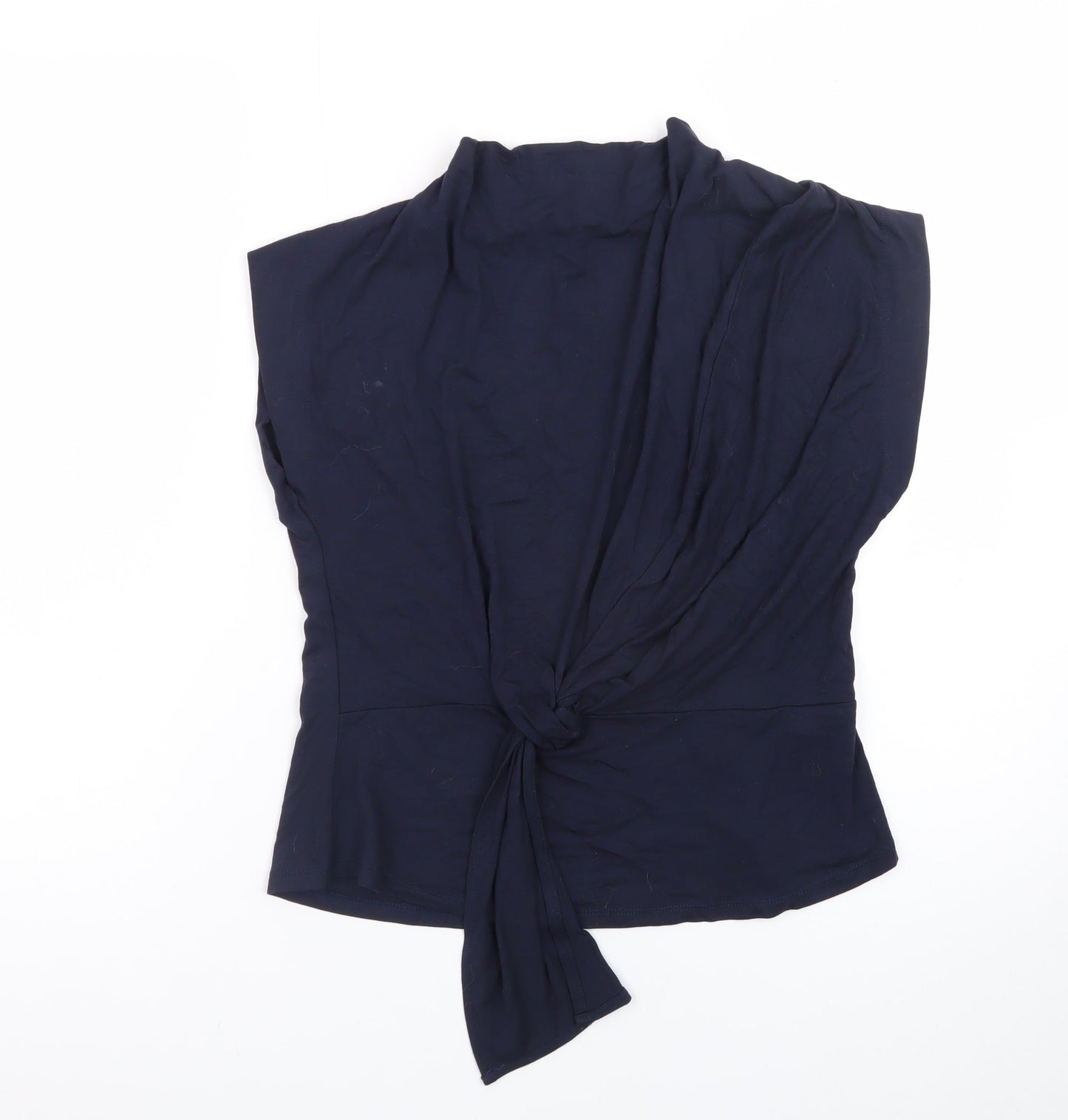 Isay Women’s Blue Wrap Sleeveless High Neck Blouse XS