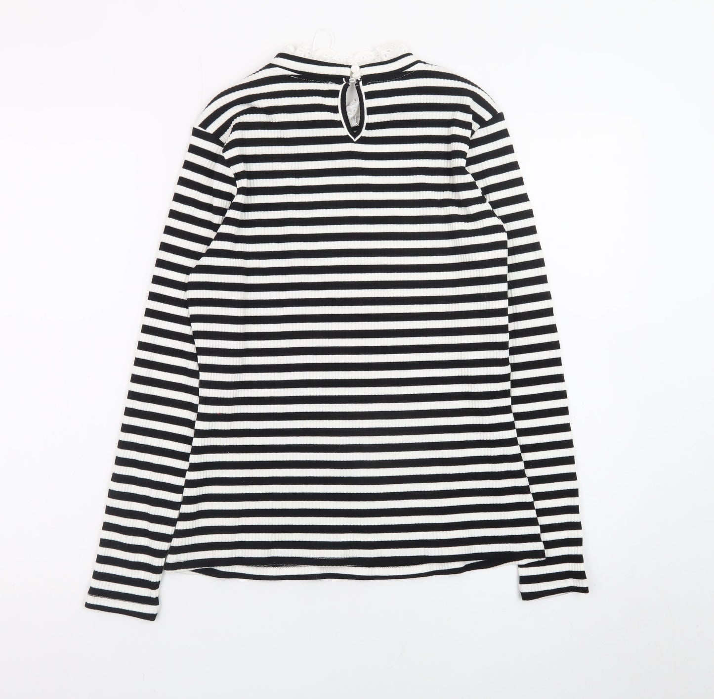 Savida Women’s Black and White Striped Long Sleeve High Neck Top Size 14