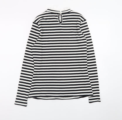 Savida Women’s Black and White Striped Long Sleeve High Neck Top Size 14