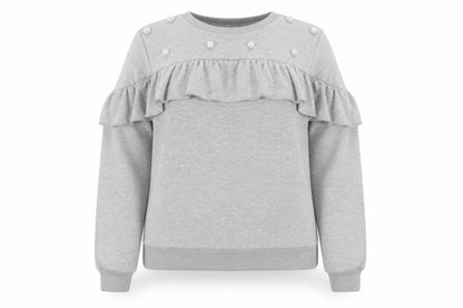 Savida Womens Grey Pearl Ruffle Long Sleeve Pullover Sweatshirt Size L