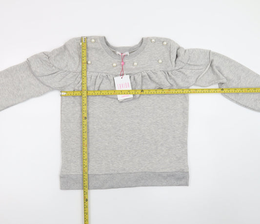 Savida Womens Grey Pearl Ruffle Long Sleeve Pullover Sweatshirt Size L