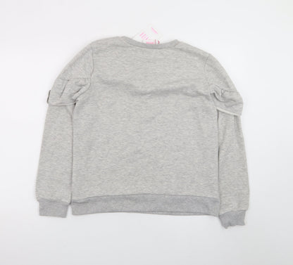 Savida Womens Grey Pearl Ruffle Long Sleeve Pullover Sweatshirt Size L