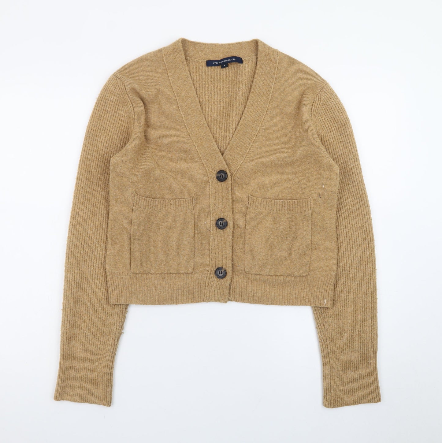 French Connection Women's Beige Wool Blend V-Neck Cardigan Size S