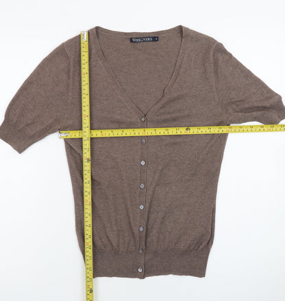 WoolOvers Women Brown S Silk Cotton V-Neck Short Sleeve Cardigan