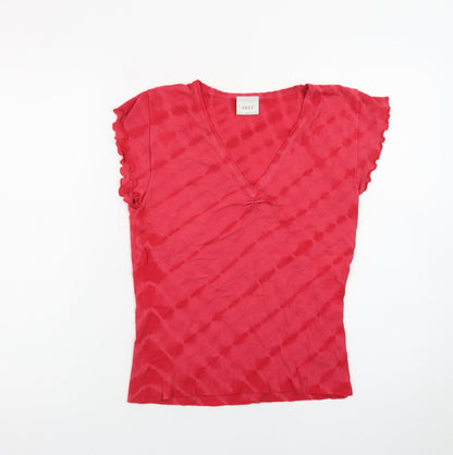 Next Women Red V-Neck Short Sleeve Slim Knit Jumper UK 12