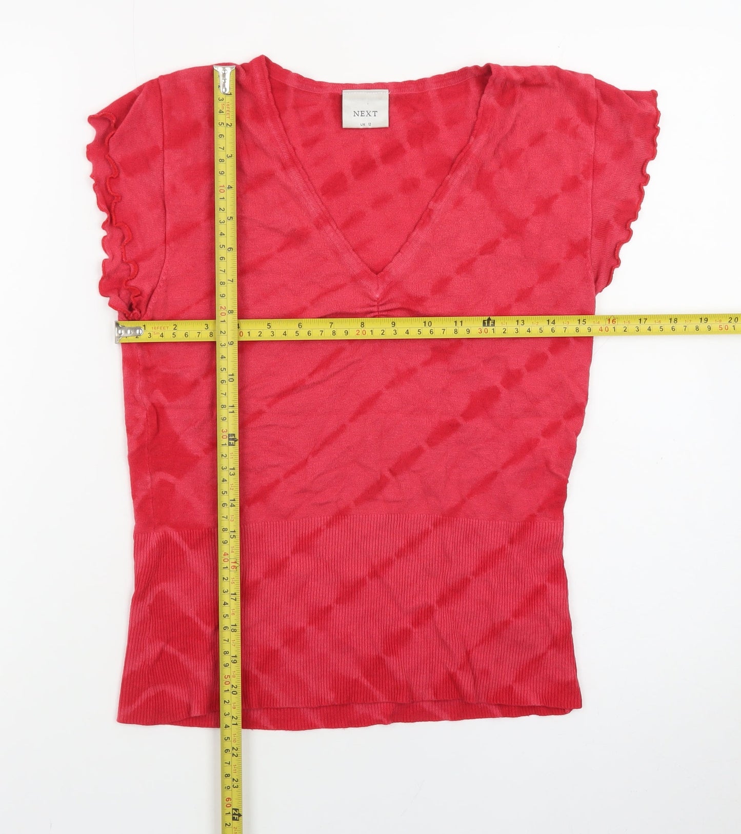 Next Women Red V-Neck Short Sleeve Slim Knit Jumper UK 12