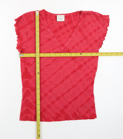 Next Women Red V-Neck Short Sleeve Slim Knit Jumper UK 12