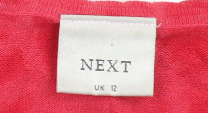 Next Women Red V-Neck Short Sleeve Slim Knit Jumper UK 12