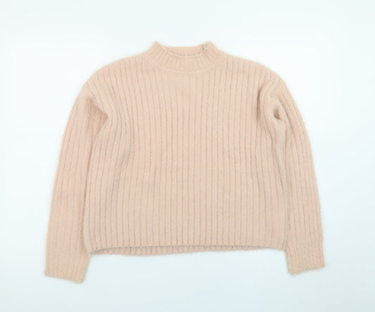 Next Teens Beige Ribbed High Neck Pullover Jumper Size 12Y