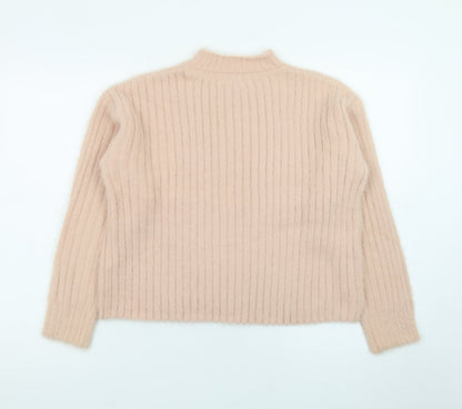 Next Teens Beige Ribbed High Neck Pullover Jumper Size 12Y