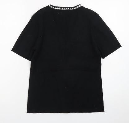 Gallery Womens Black V-Neck Short Sleeve Button Cardigan Size 16
