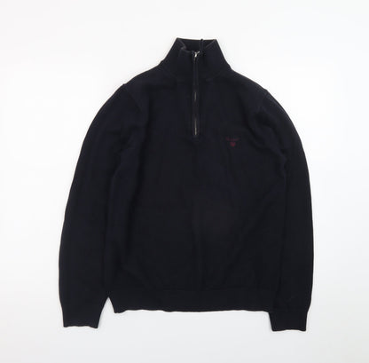 GANT Men's Black Cotton 1/2 Zip High Neck Jumper Size M