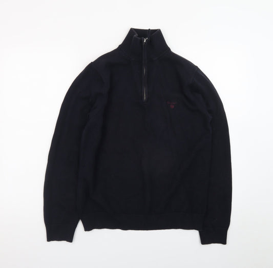 GANT Men's Black Cotton 1/2 Zip High Neck Jumper Size M