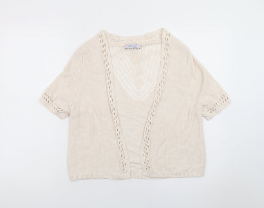 Marks and Spencer Women Beige Knit Short Sleeve Open Cardigan Size 16