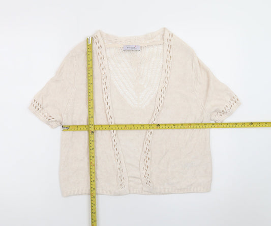 Marks and Spencer Women Beige Knit Short Sleeve Open Cardigan Size 16