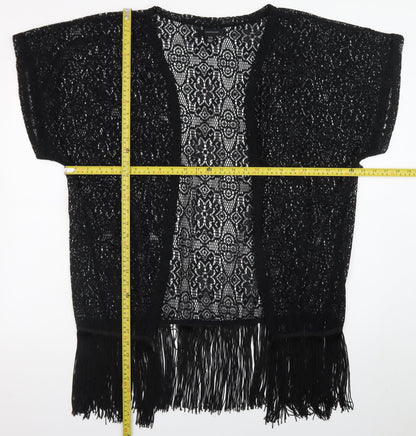 Atmosphere Womens Black Crochet Fringe Open Cardigan S/M Boho